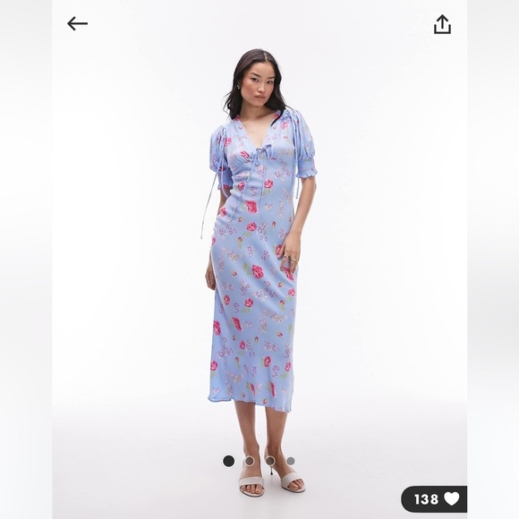 Topshop Dresses & Skirts - Topshop blue and pink Midi Dress size 2